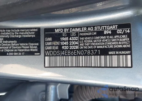 2014 Mercedes-Benz Cla 250 z USA, uszkodzony, nr VIN WDDSJ4EB6EN078371